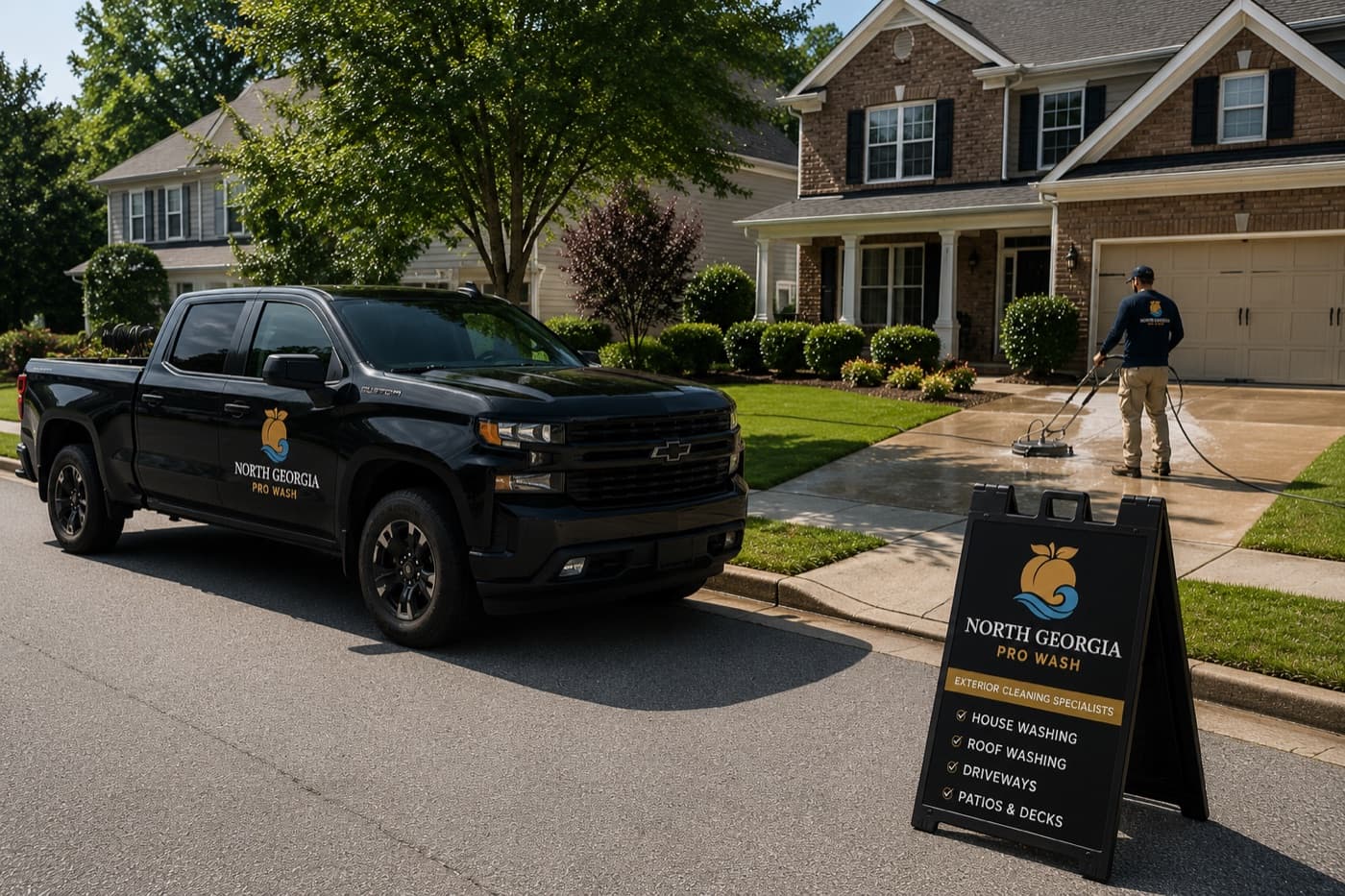 North Georgia Pro Wash branded truck on a residential job in Gwinnett County